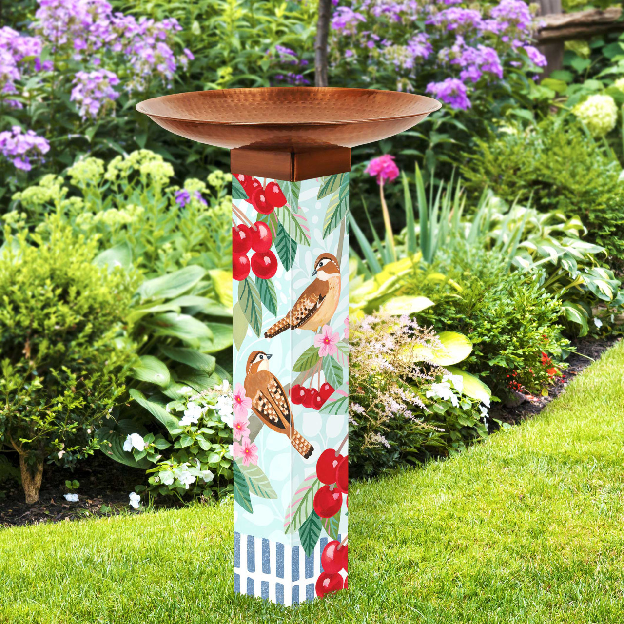 Birds and Cherries Bird Bath w/ST9021 Copper Topper thumbnail