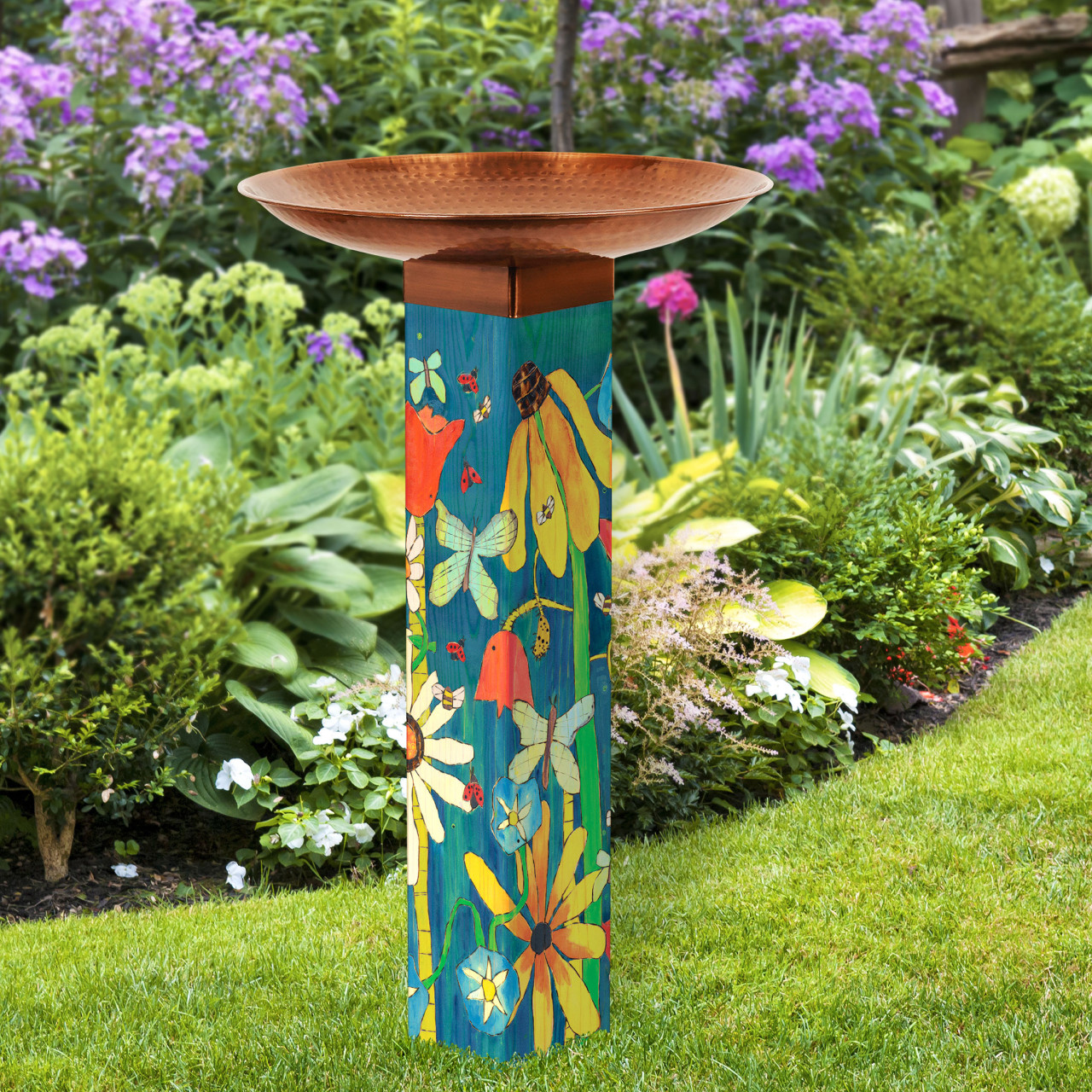 Earth Laughs in Flowers Bird Bath Art Pole w/ST9021 Copper Topper thumbnail