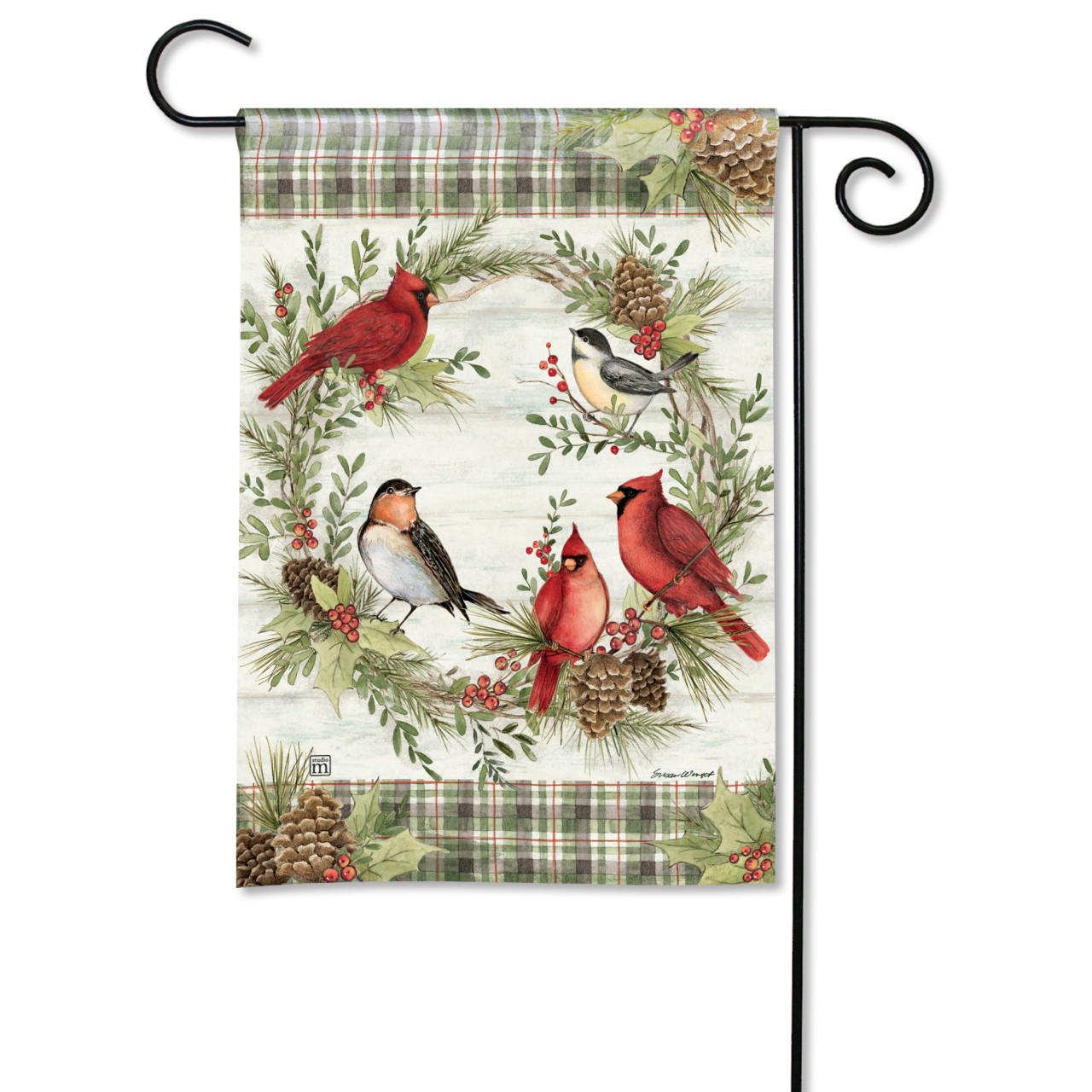 Winter Bird Wreath Garden Flag thumbnail