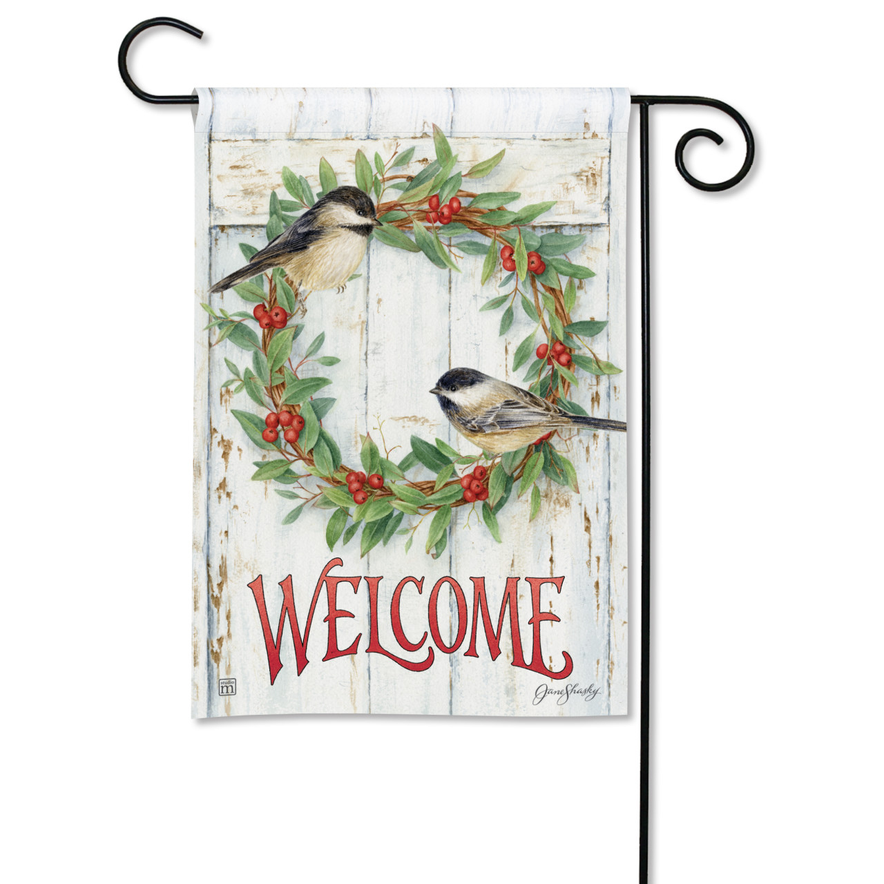 Chickadee Wreath Garden Flag thumbnail