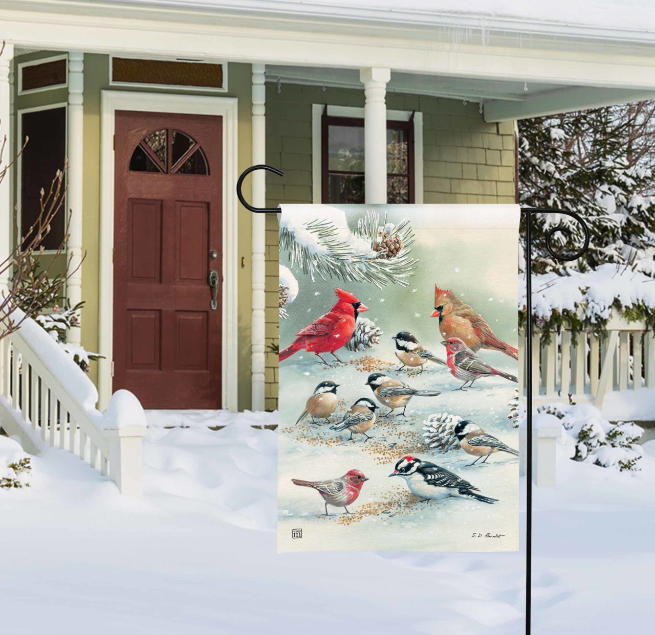 Winter Bird Feeding Garden Flag thumbnail