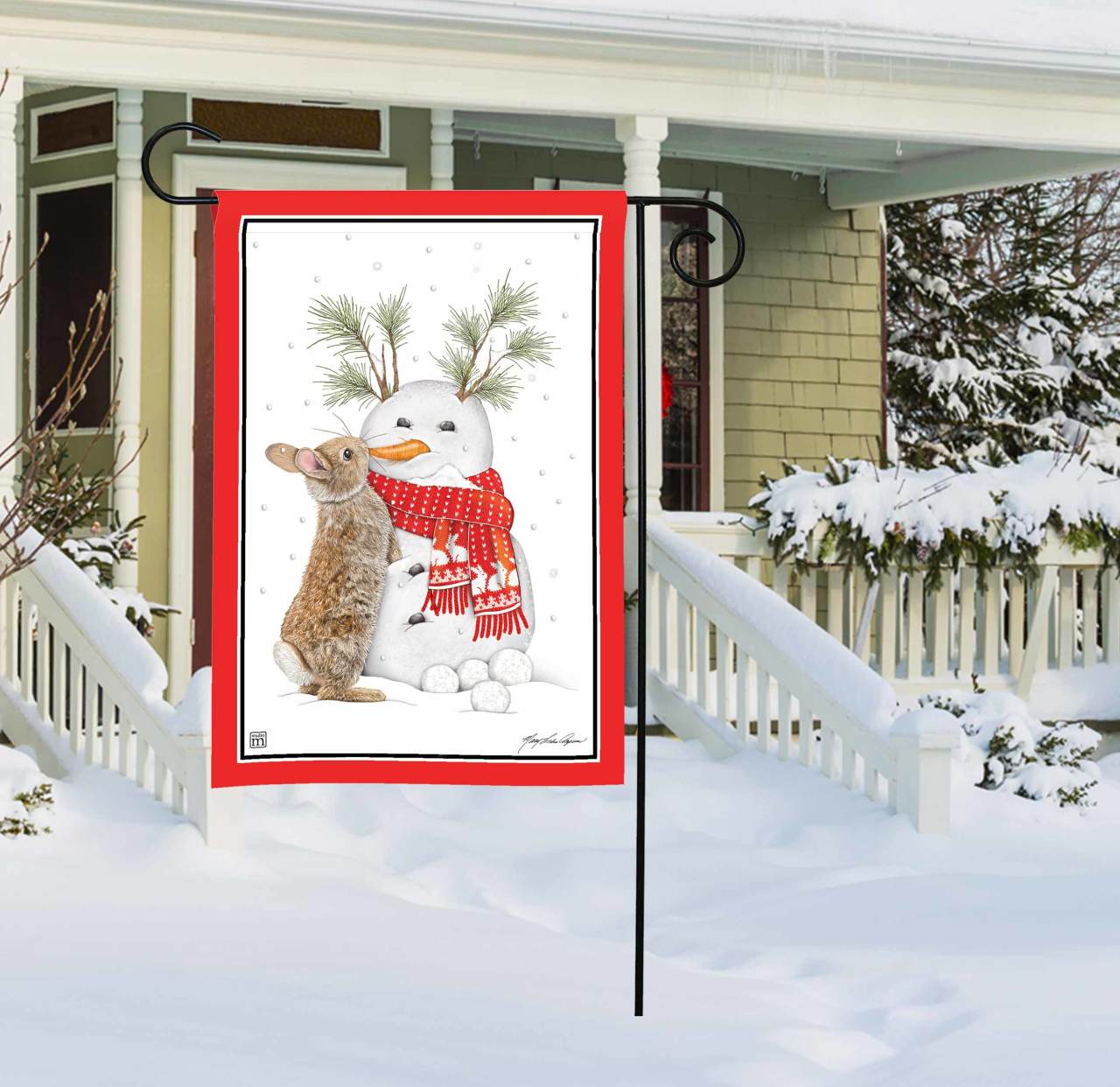 Bunny's Snow Friend Garden Flag thumbnail