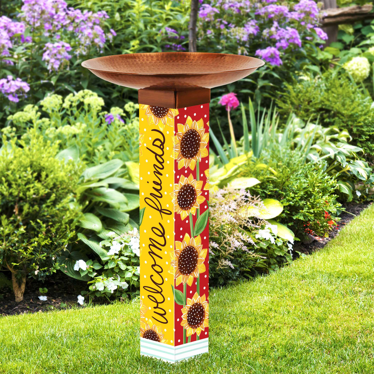 Playful Sunflowers Bird Bath w/ST9021 Copper Topper thumbnail