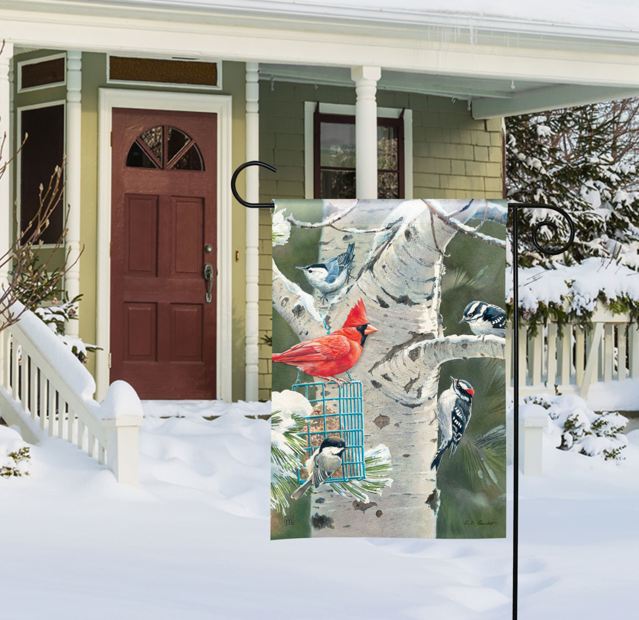 Winter Birds Garden Flag thumbnail