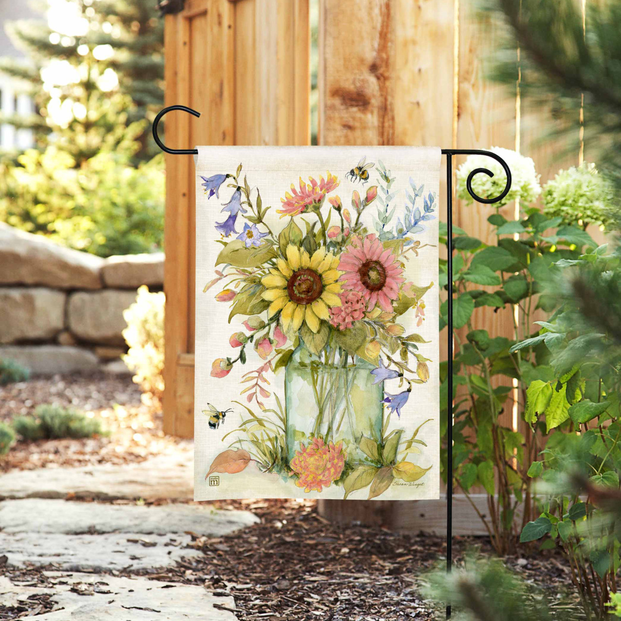 Bee Spring Bouquet Garden Flag thumbnail