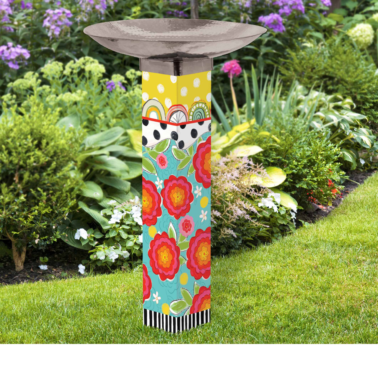 Happy Go Lucky Bird Bath Art Pole w/ST9025 Stainless Steel Topper thumbnail