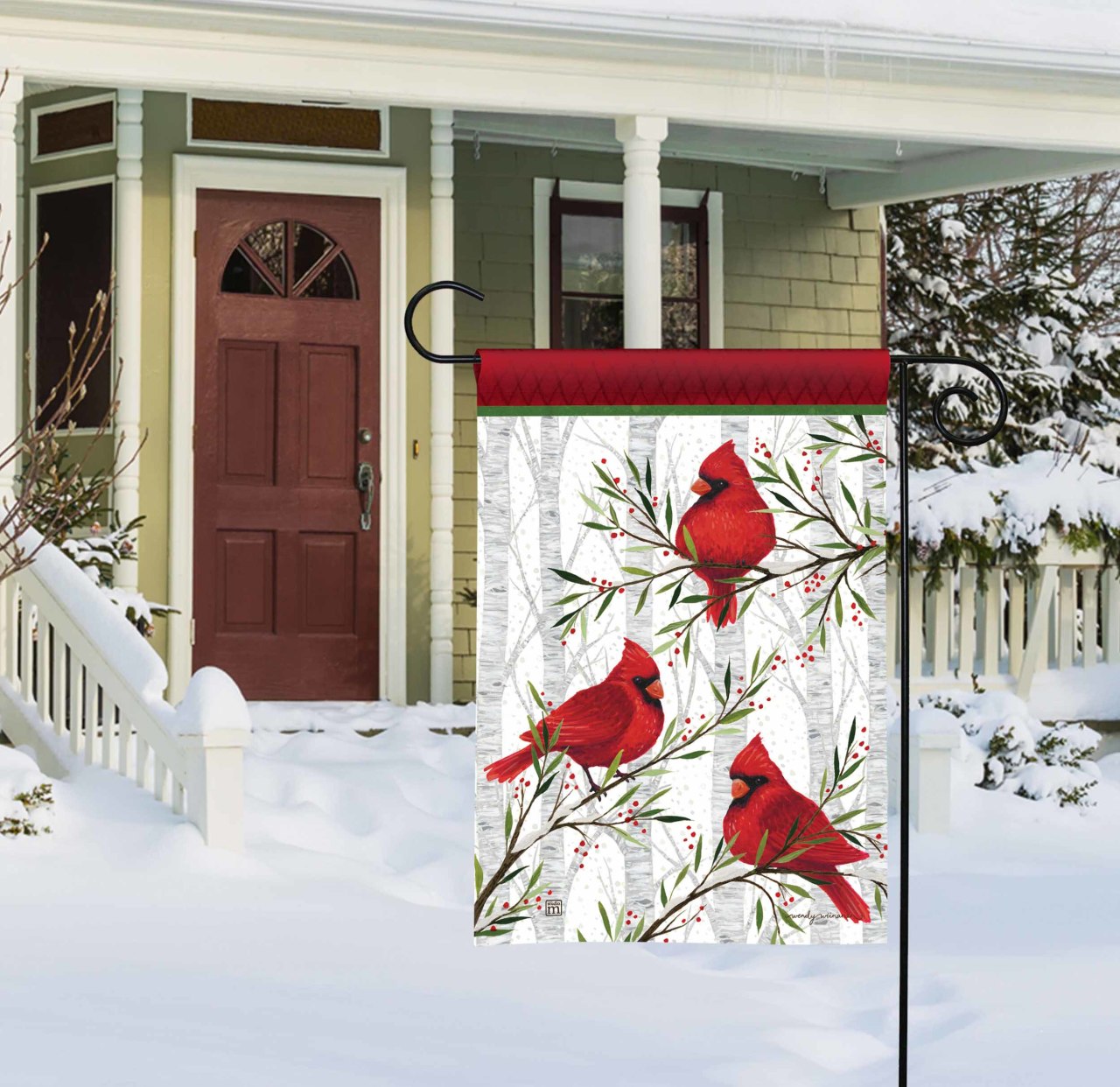 Cardinals in Birch Garden Flag thumbnail