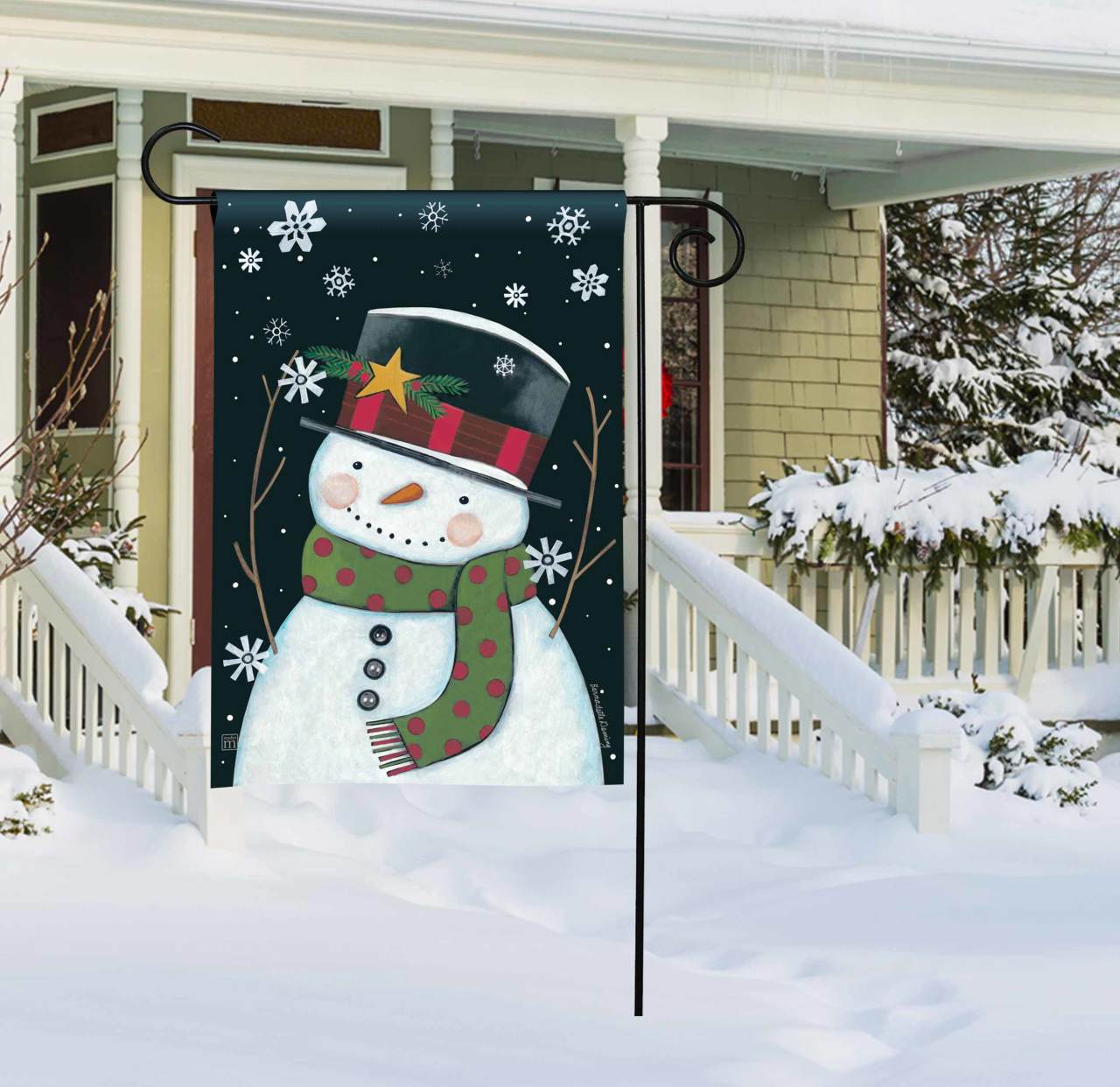 Nighttime Snowman Garden Flag thumbnail