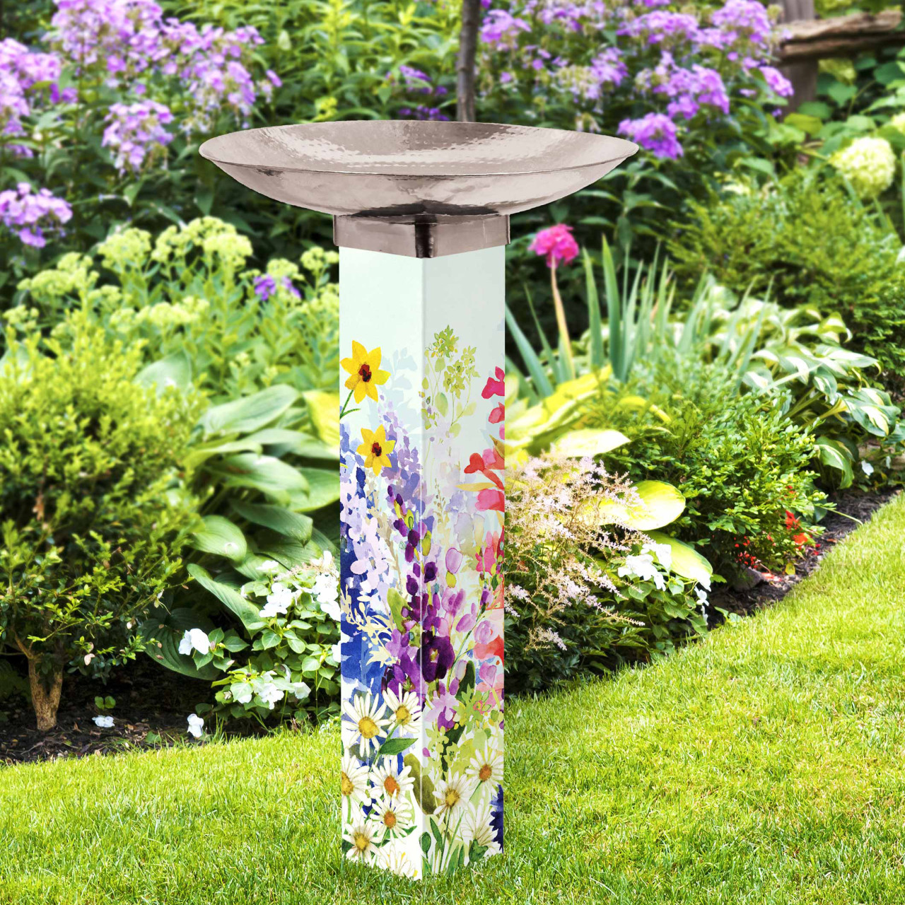 Spring Hummingbird Garden Bird Bath Art Pole w/ST9025 Stainless Steel Topper thumbnail