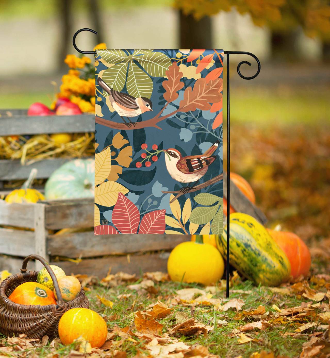Fall Birds and Berries Garden Flag thumbnail