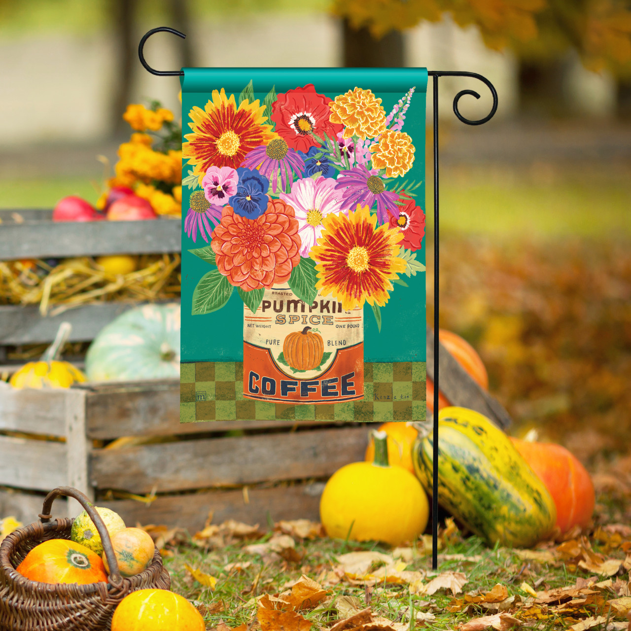 Autumn Floral in Coffee Can Garden Flag thumbnail