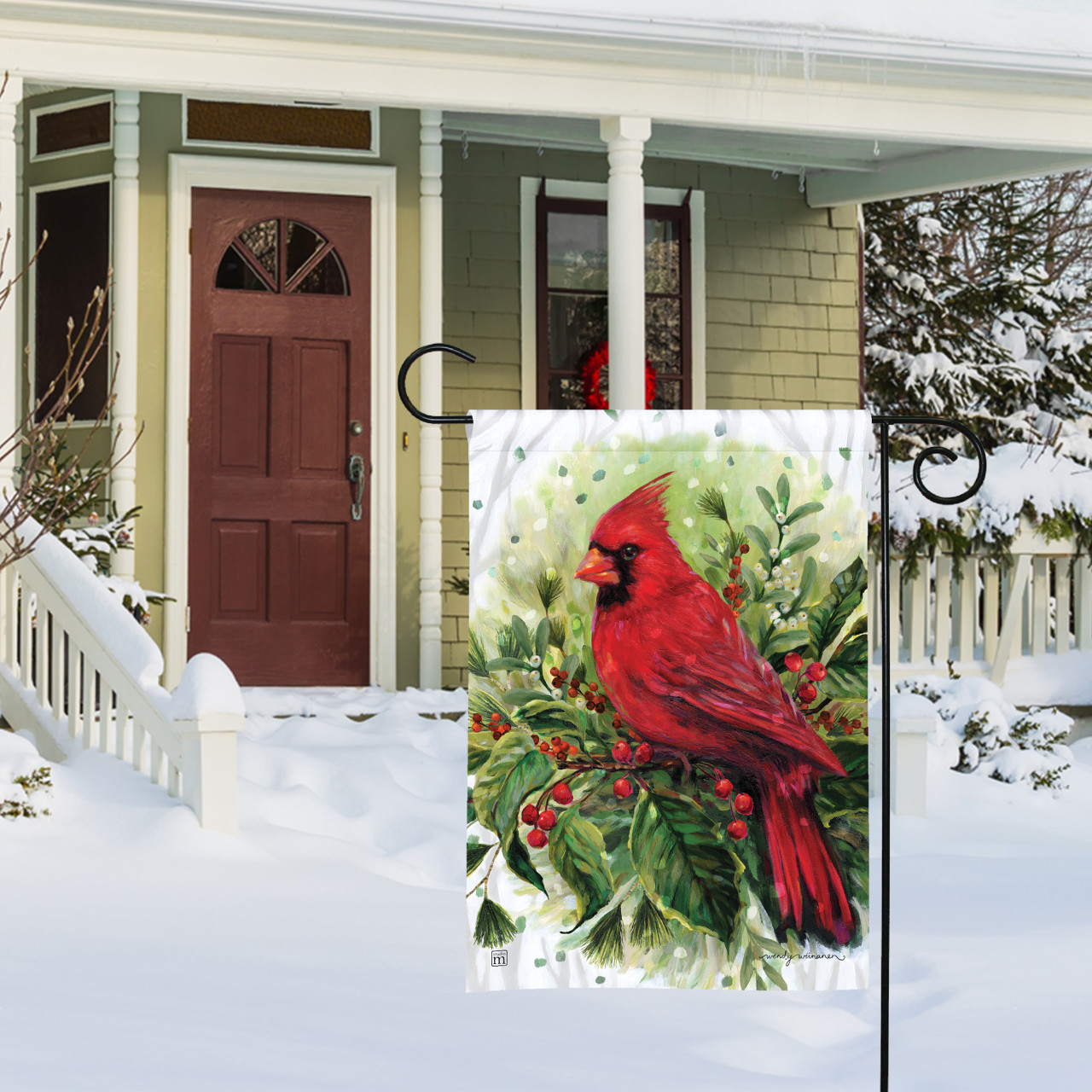 Cardinal on Winter Boughs Garden Flag thumbnail