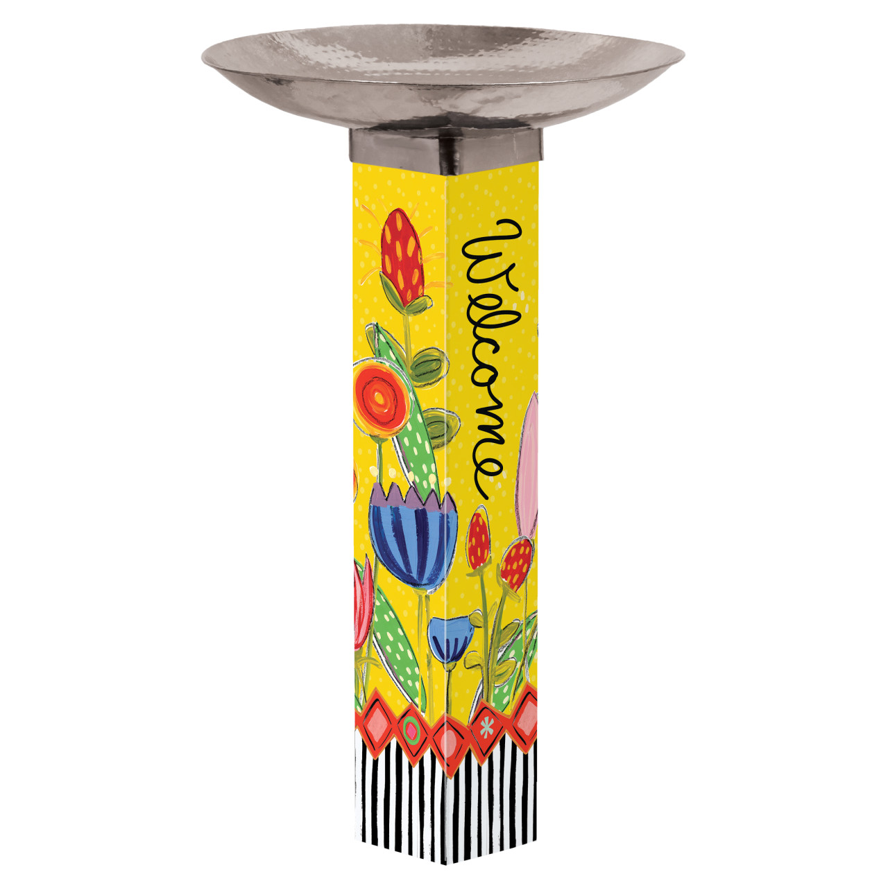 Bright Summer Flowers Bird Bath w/ST9025 Stainless Steel Topper thumbnail