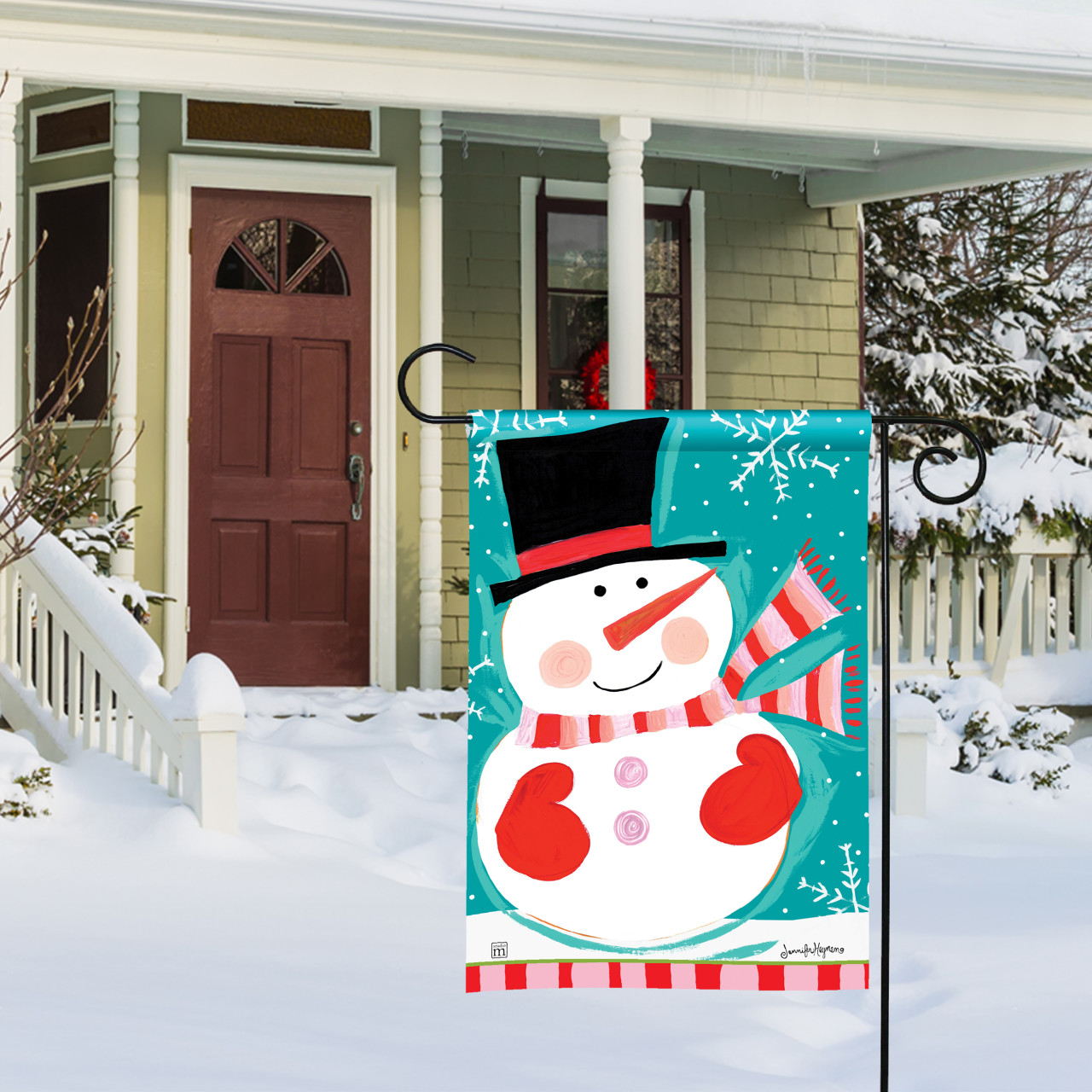 Snowman with Blue background Garden Flag thumbnail