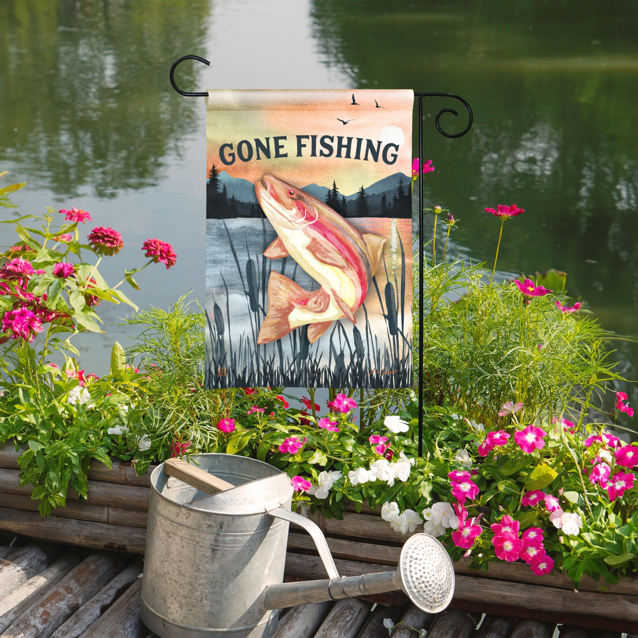 Gone Fishing Garden Flag thumbnail