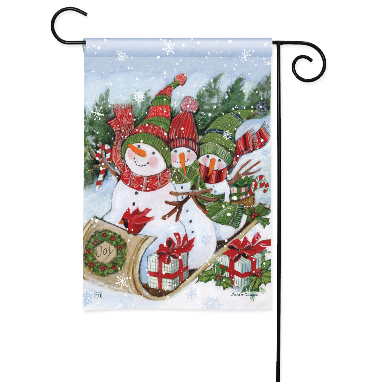 Sledding Snowmen Garden Flag thumbnail