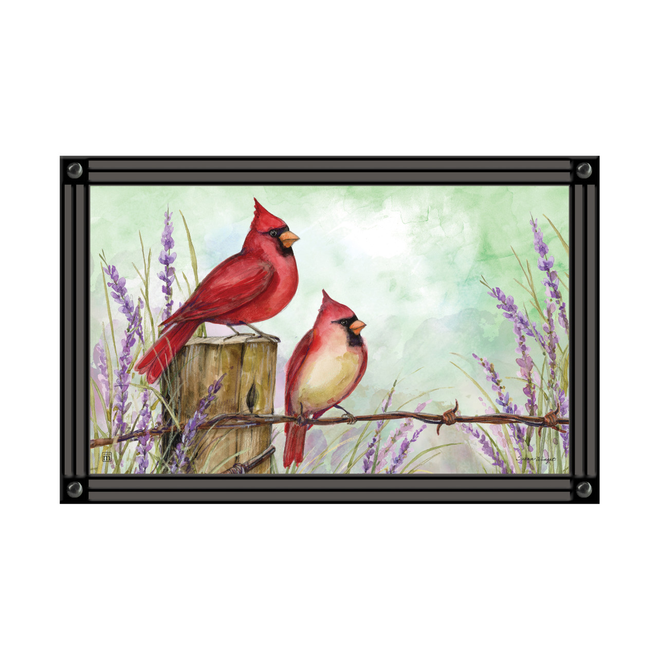 Cardinals on Wire Fence MatMate thumbnail