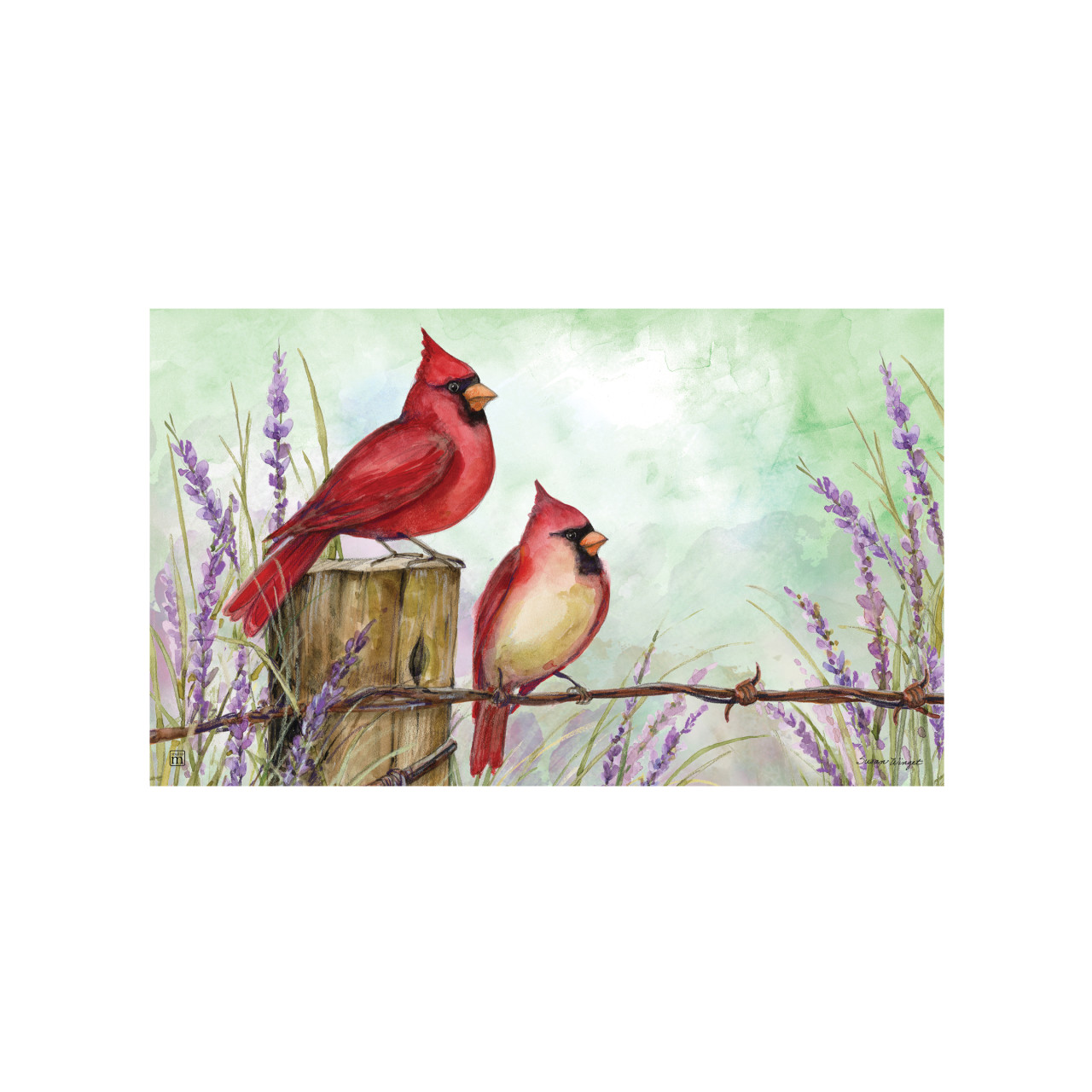 Cardinals on Wire Fence MatMate thumbnail