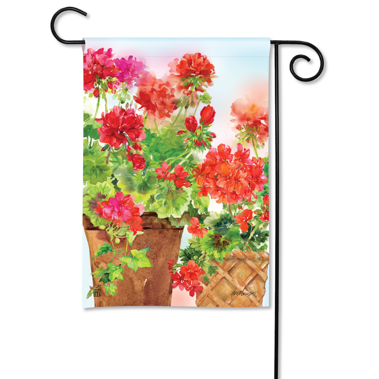 Potted Geraniums Garden Flag thumbnail
