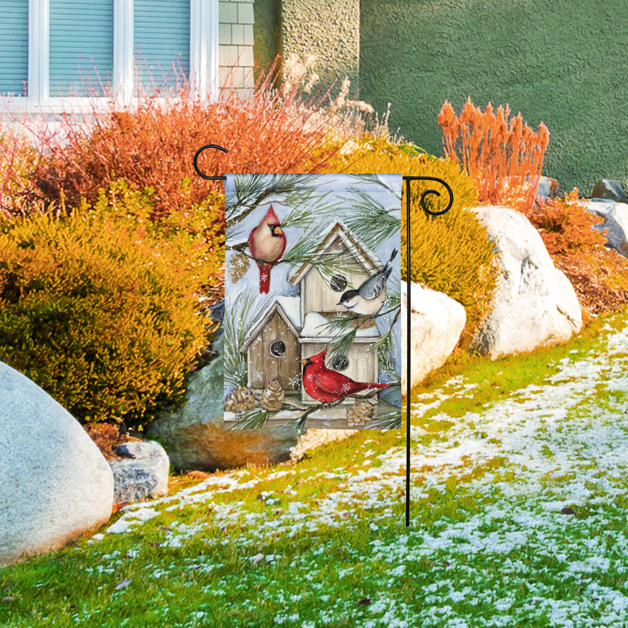 Winter Bird Houses Garden Flag thumbnail