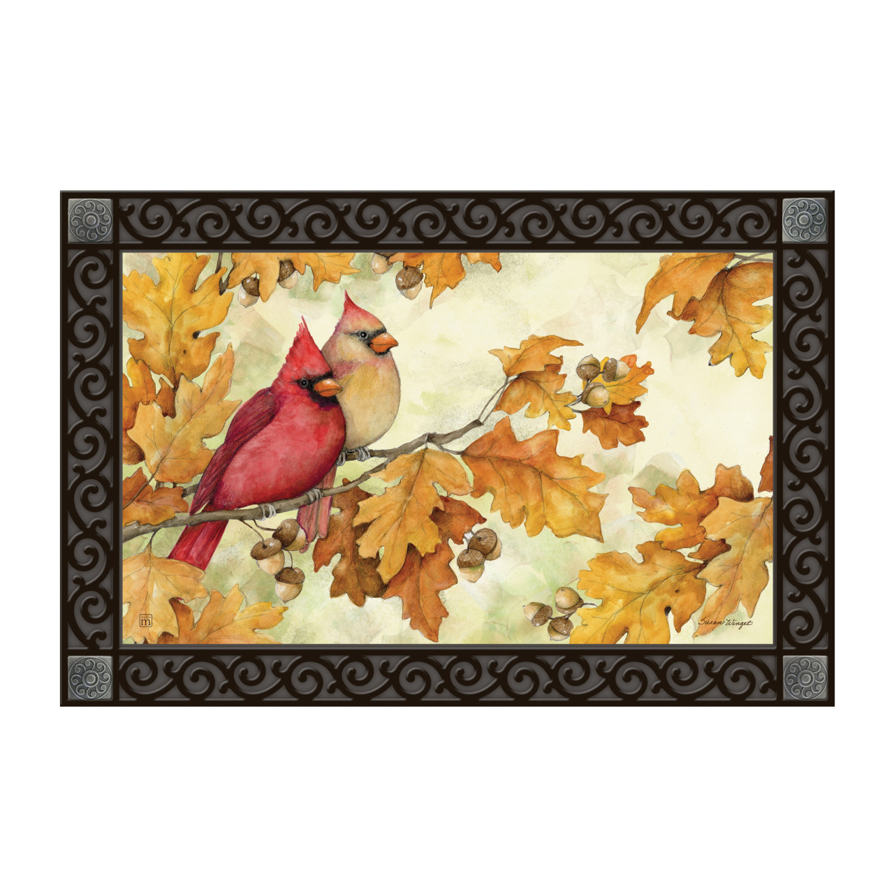 Cardinals in Fall Oak Leaves MatMate thumbnail