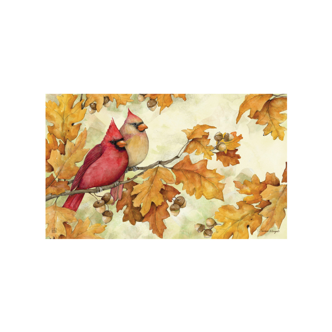 Cardinals in Fall Oak Leaves MatMate thumbnail