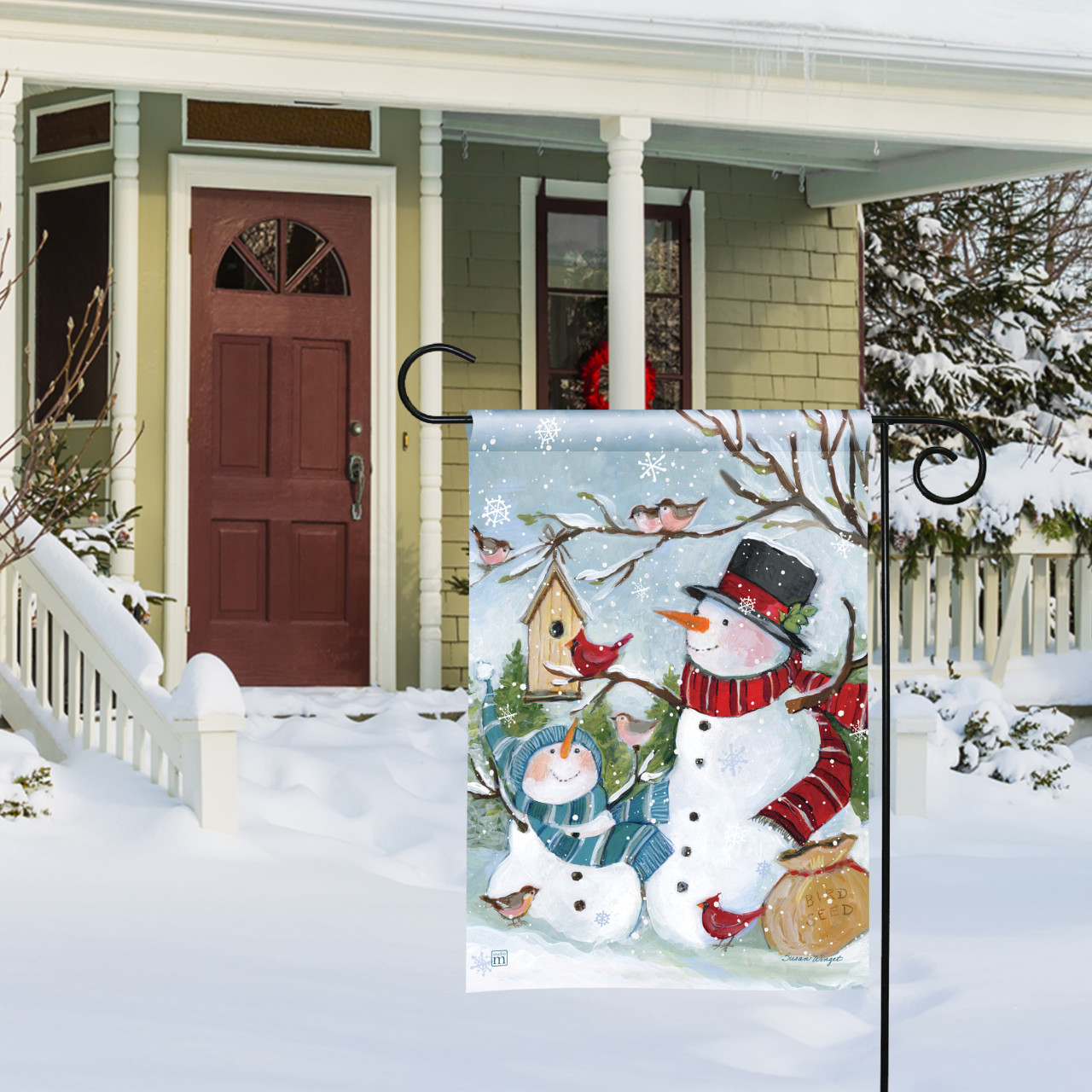 Snowmen Birds Garden Flag thumbnail