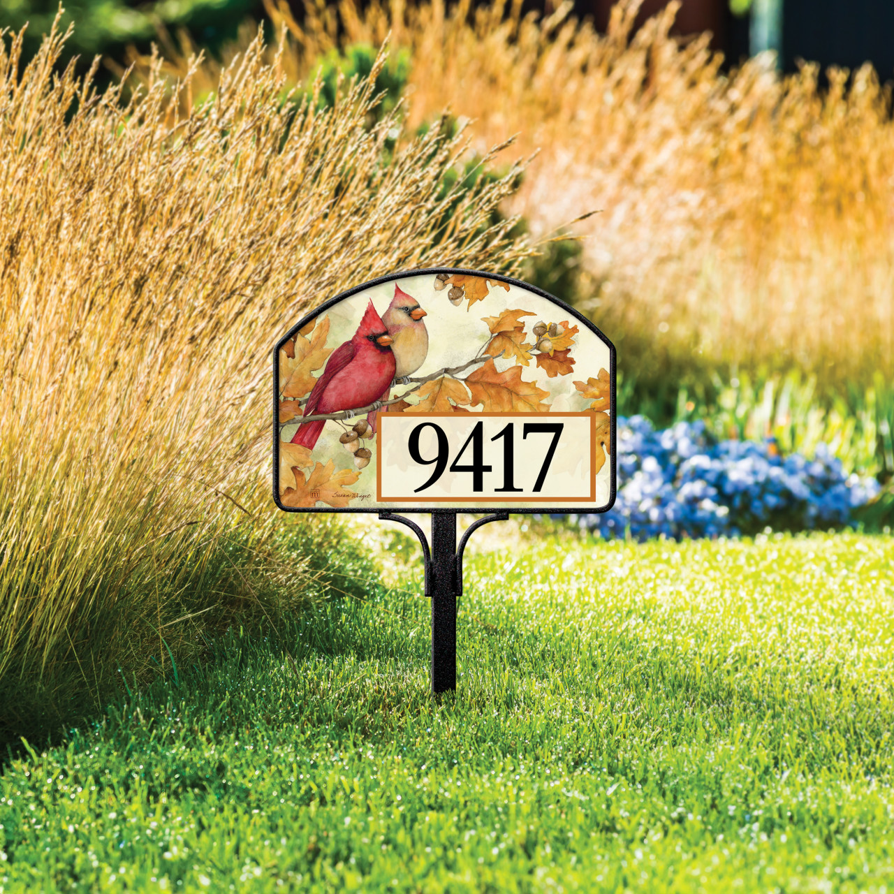 Cardinals in Fall Oak Leaves Yard DeSign thumbnail