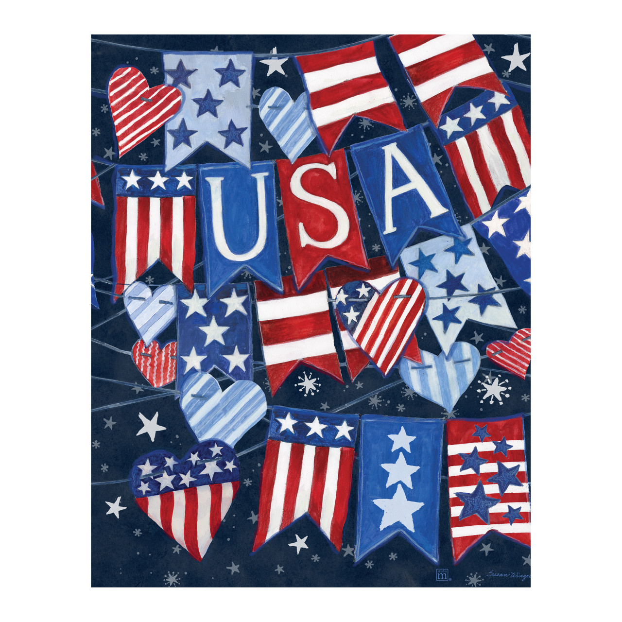 USA Banner Navy Blue Art Pole 20" by Susan Winget thumbnail