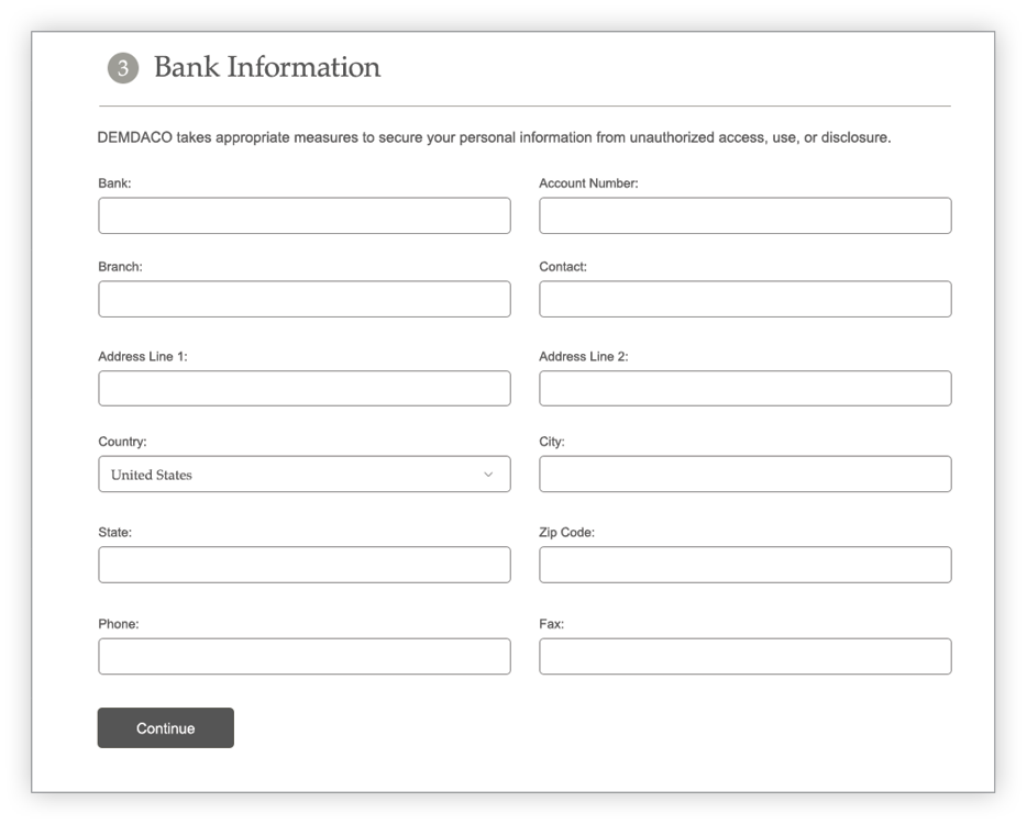 Credit Application Bank Information section