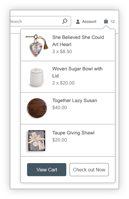 Cart dropdown view