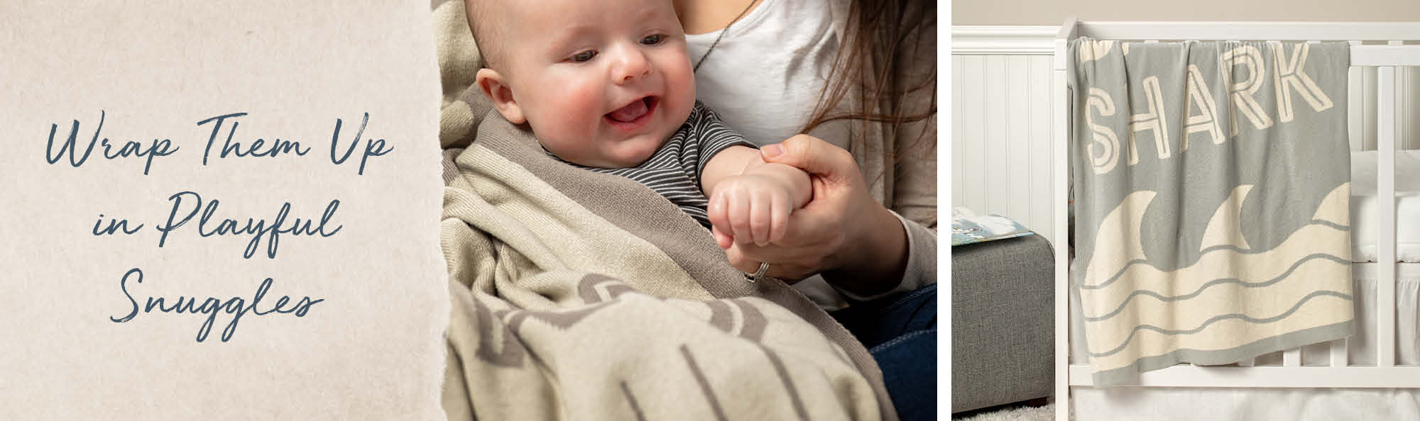 Wrap them up in playful snuggles. Baby wrapped up in a soft blanket.