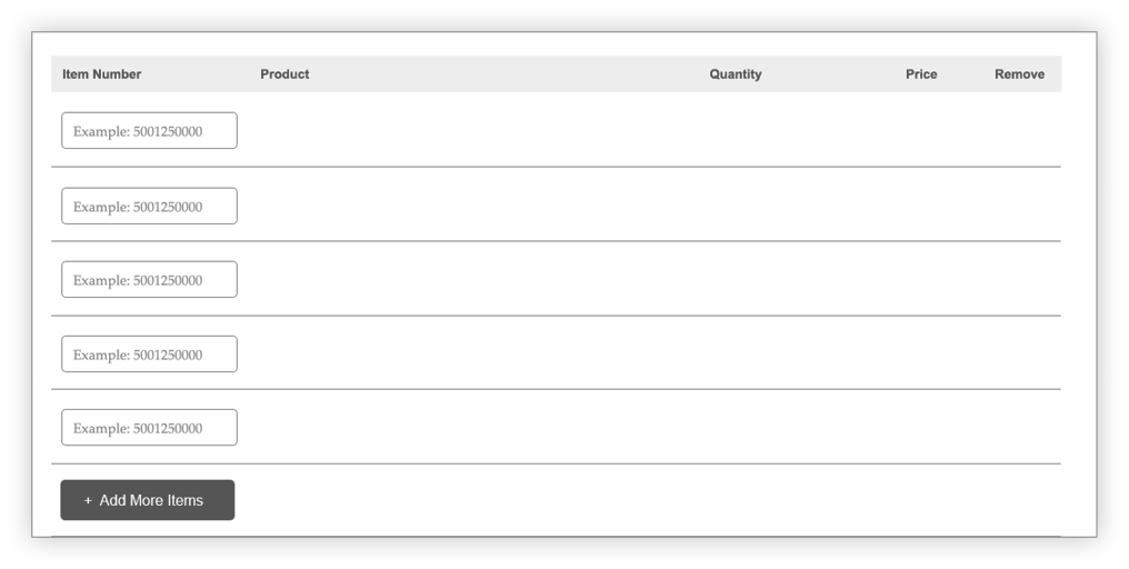 Form to enter numbers