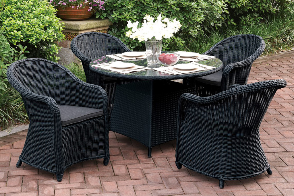 Kassa Mall Home Furniture 226 5pcs Outdoor Patio Round Table Set In Dark Brown Resin Wicker