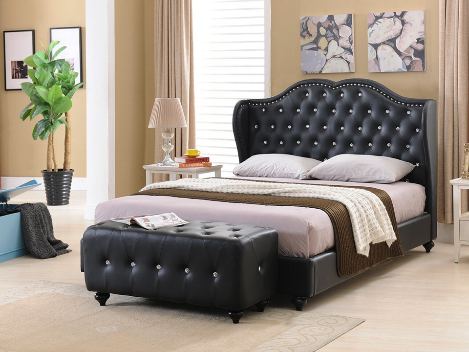 Paradise Black Paradise Black Faux Leather Platform Bed Collection By Happy Homes