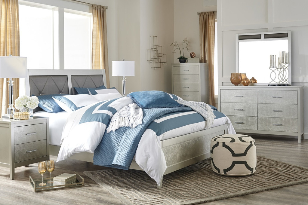B560 Metallic Silver Queen Size Bedroom Set Collection By Happy Homes