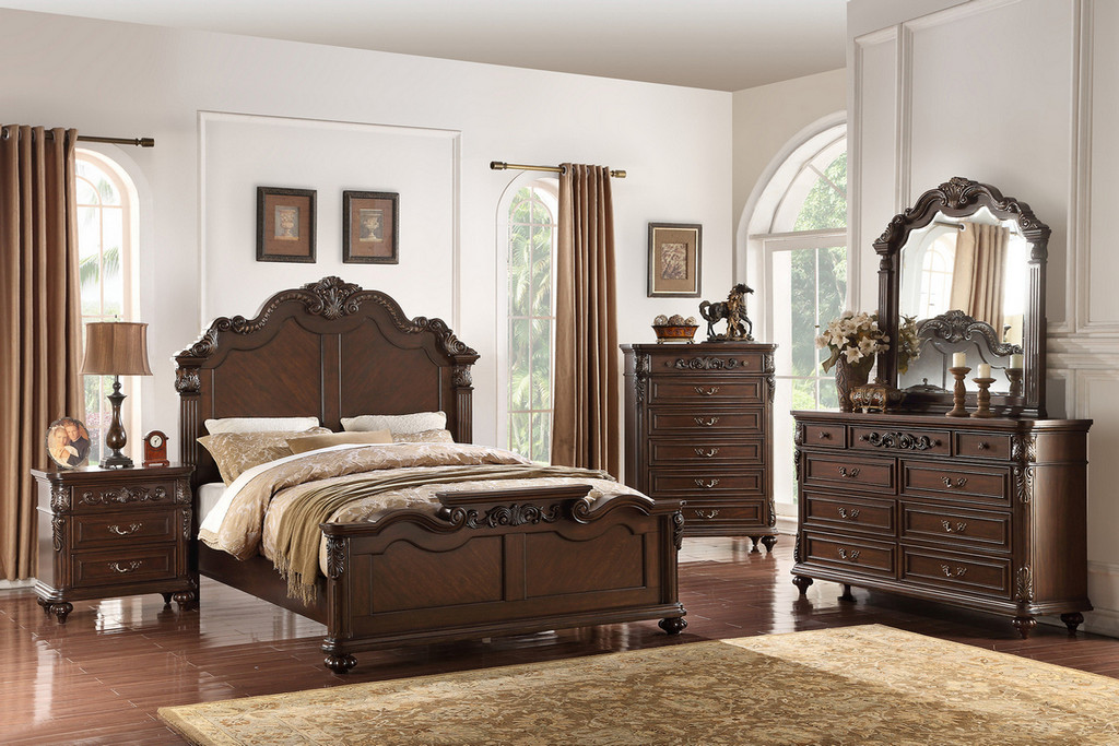 F9385 Queen Bed Dark Brown By Poundex