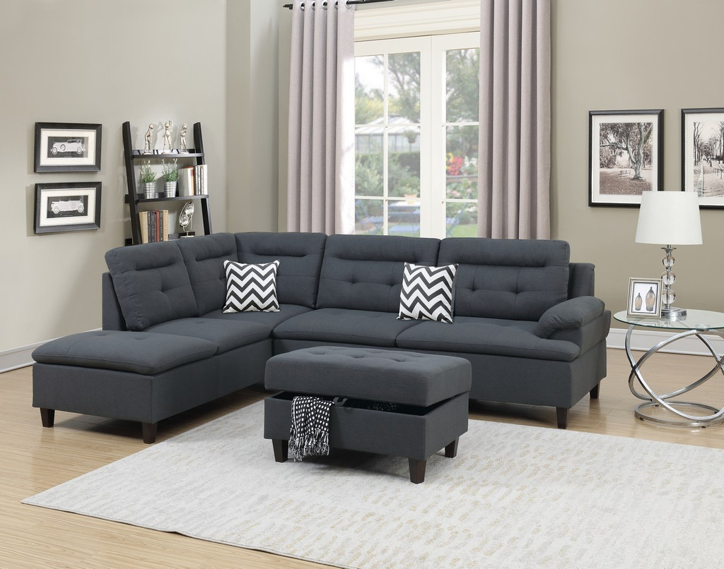 3PC CORNELIO SECTIONAL SET WITH OTTOMAN IN CHARCOAL-F6590