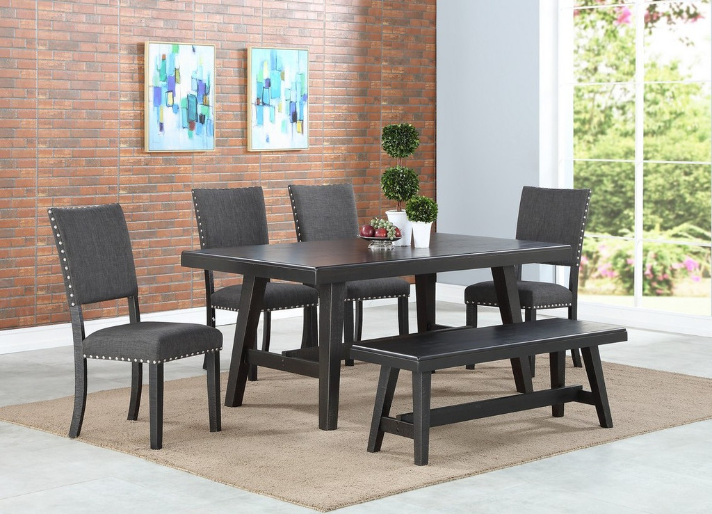 F2481 F1774 5pcs Dante Dining Table Set In Black By Poundex