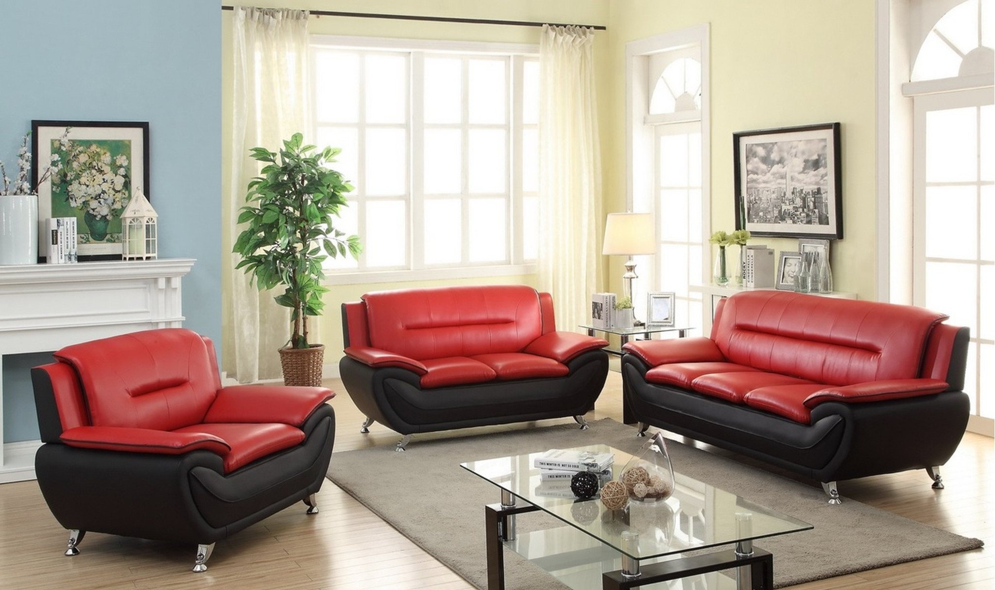 2PC PATRICK CONTEMPORARY SOFA AND LOVESEAT IN RED KM Home Furniture