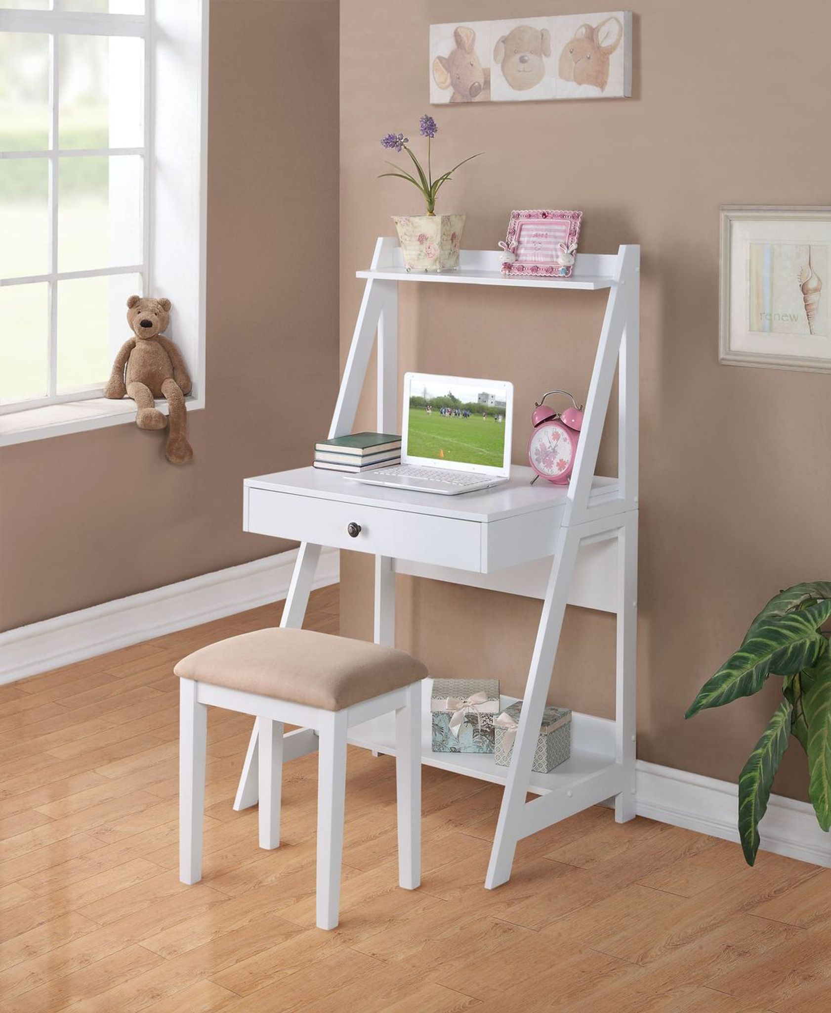 small writing desk with stool