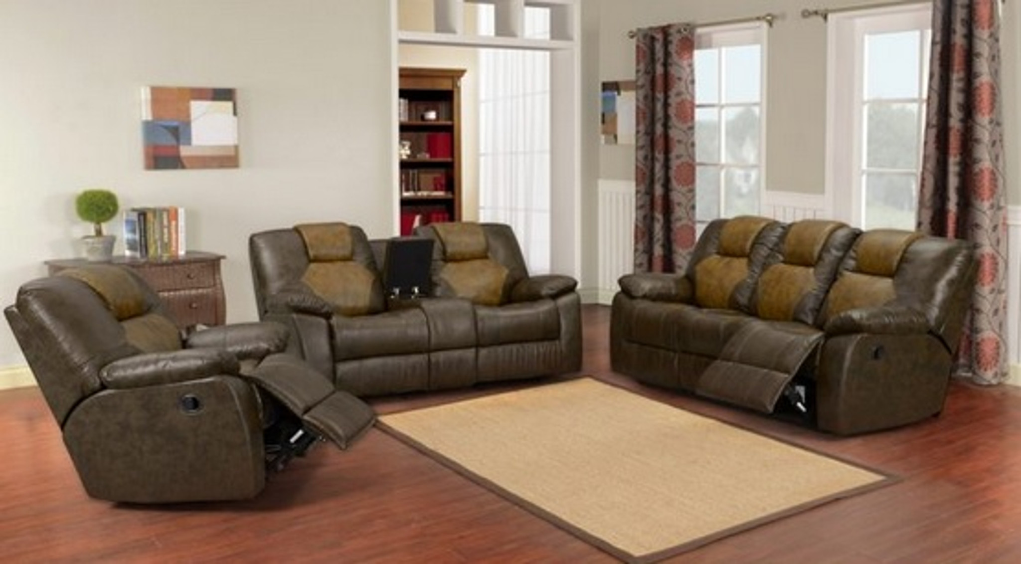 3PC BRANTLEY TWO TONE LEATHER RECLINING SET KM Home Furniture Mattress