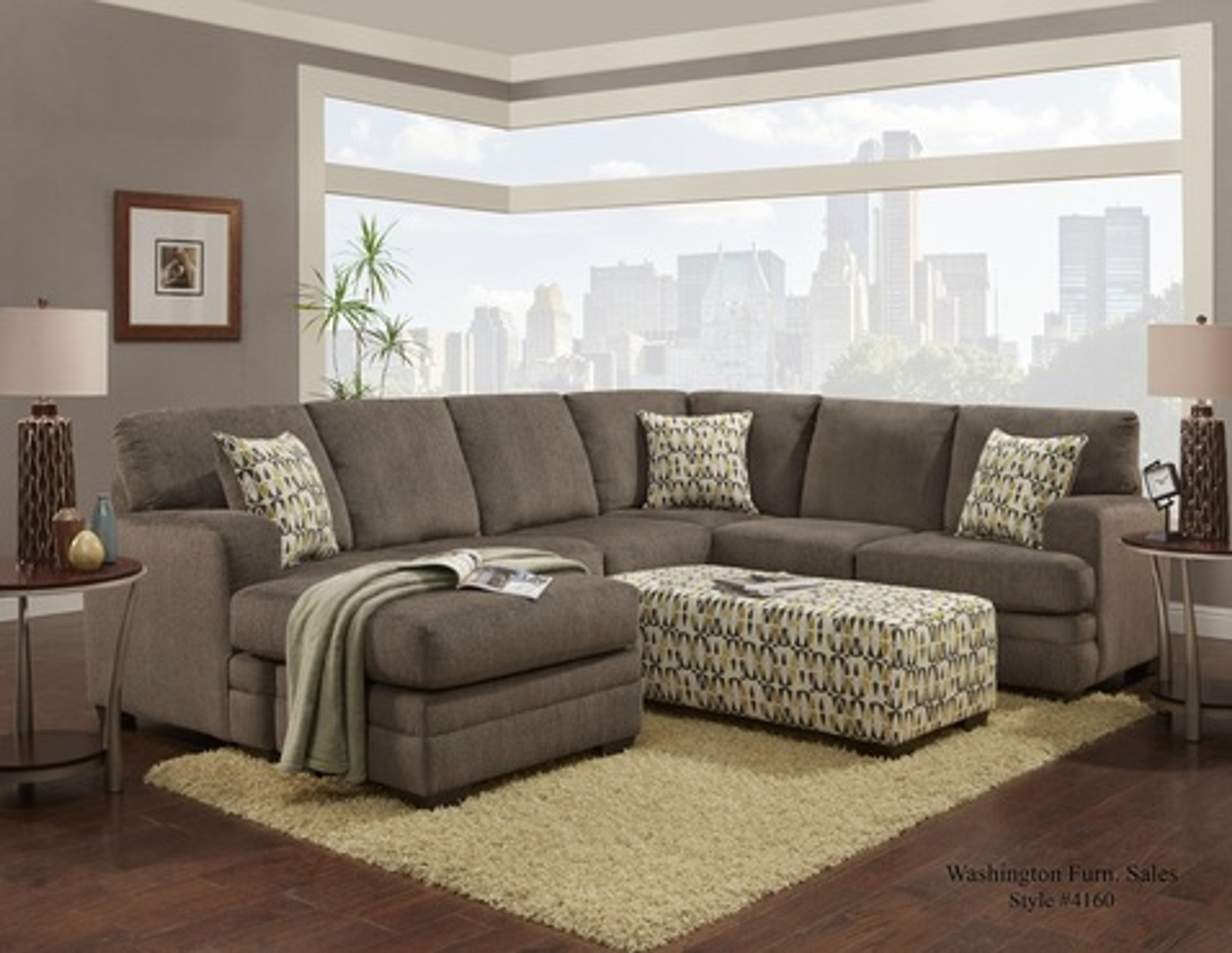 4160pe 2pc Washington Hillel Sectional Sofa Pewter Collection By