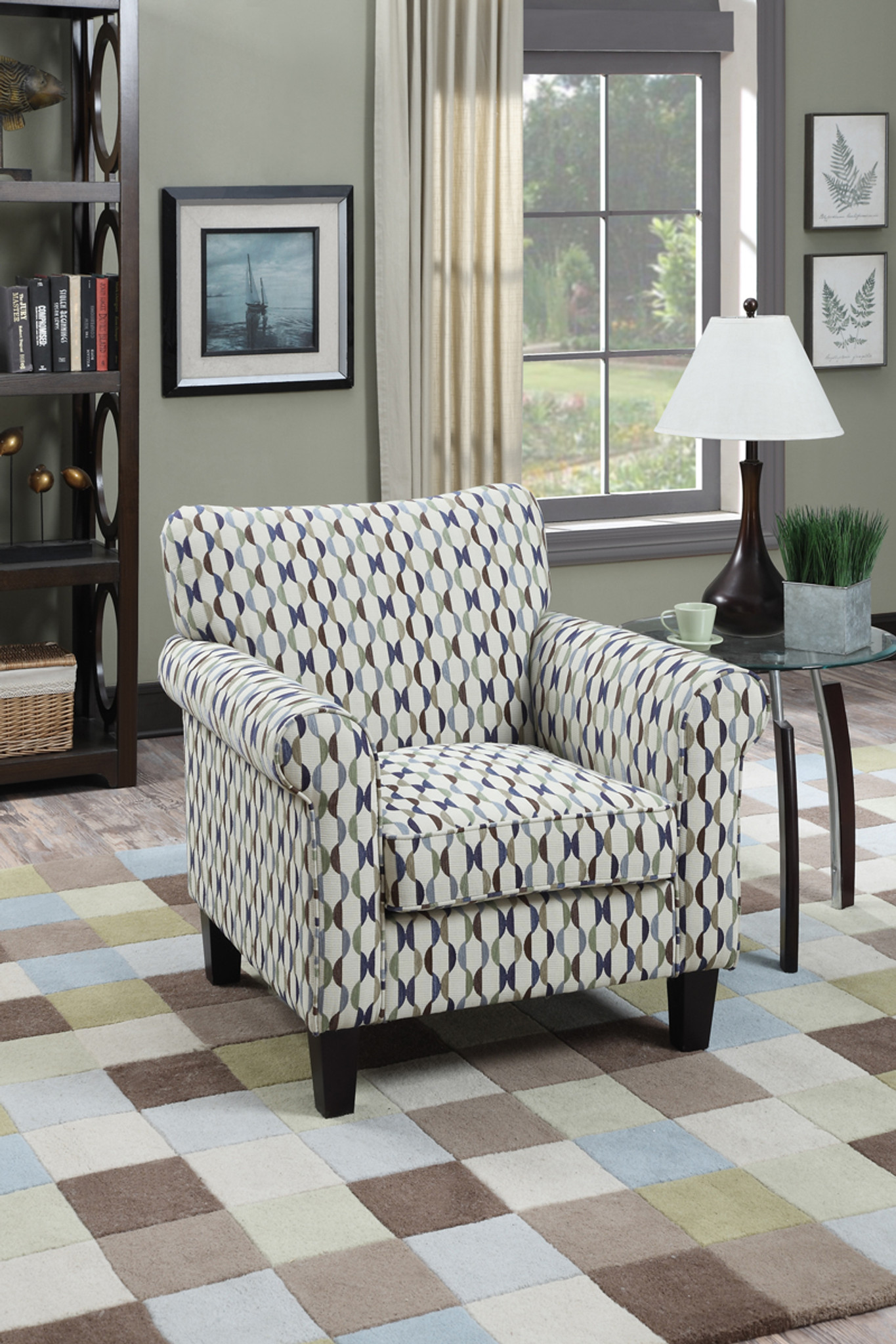 accent chair with circle pattern