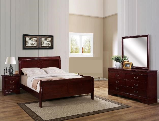 6PCS LOUIS PHILLIP BEDROOM SET IN CHERRY KM Home Furniture & Mattress