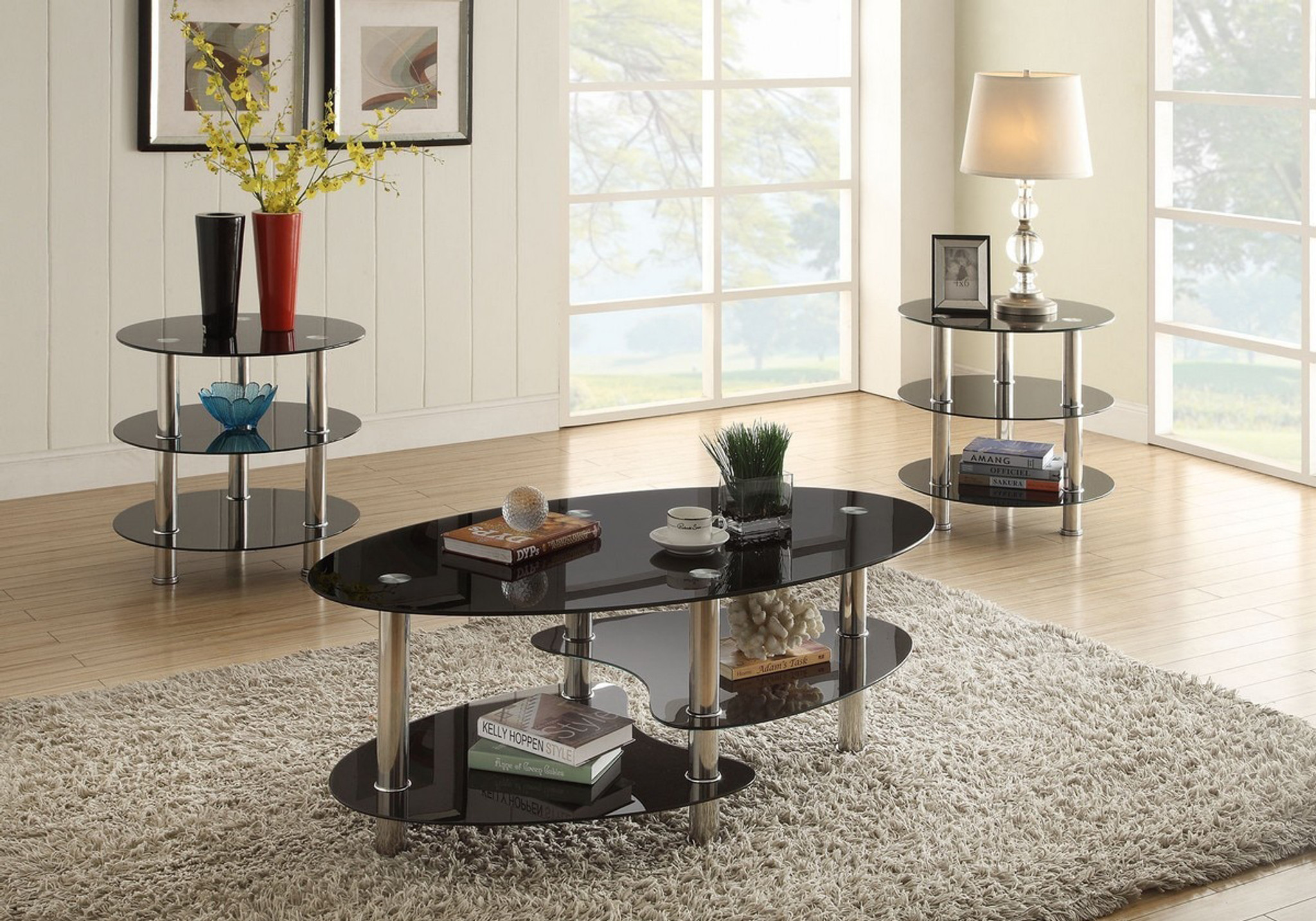 Kassa Mall Home Furniture F3054 3pc Tempered Glass Top Coffee Table