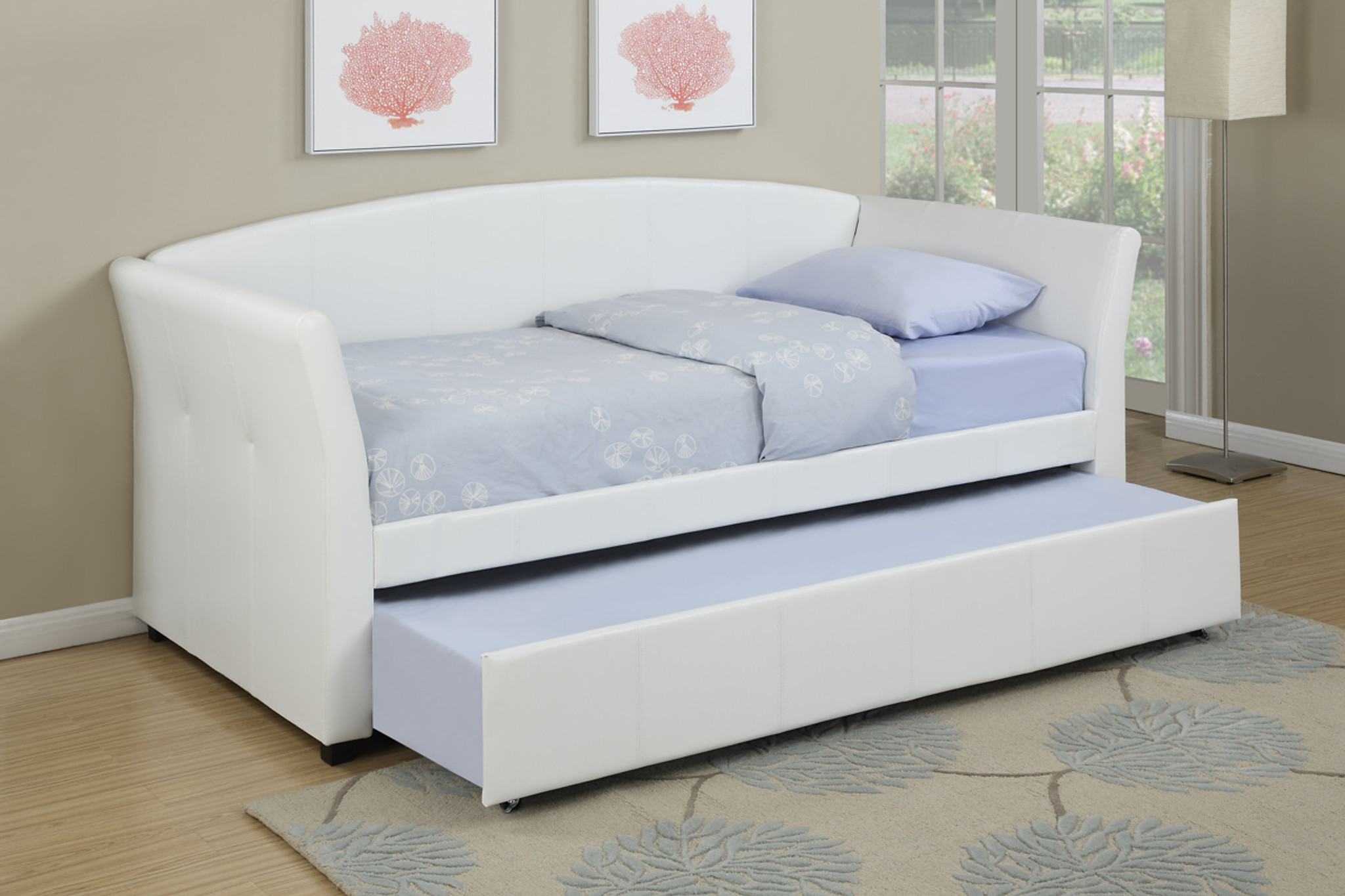 white twin bed with trundle