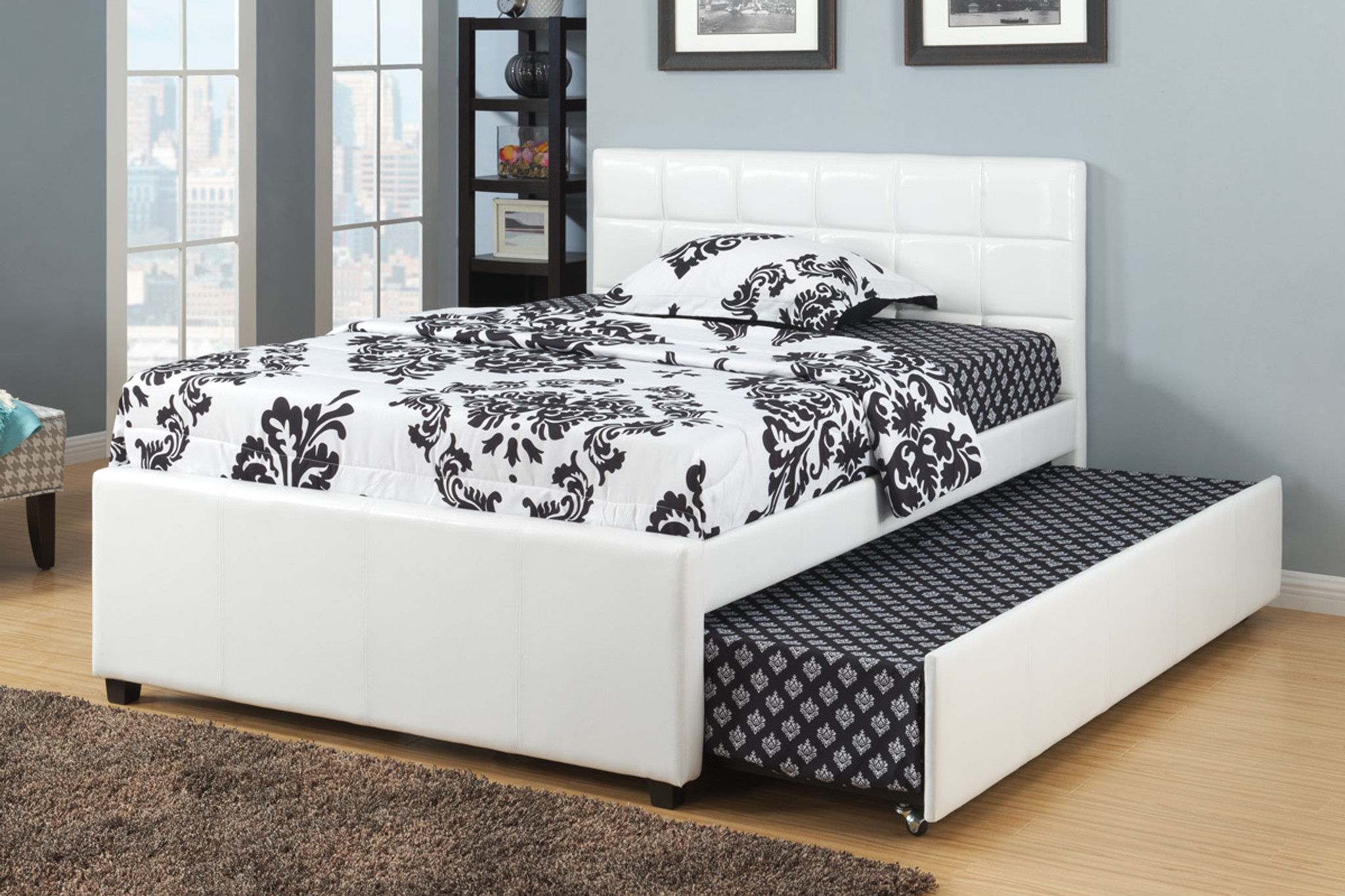 white twin bed frame with trundle