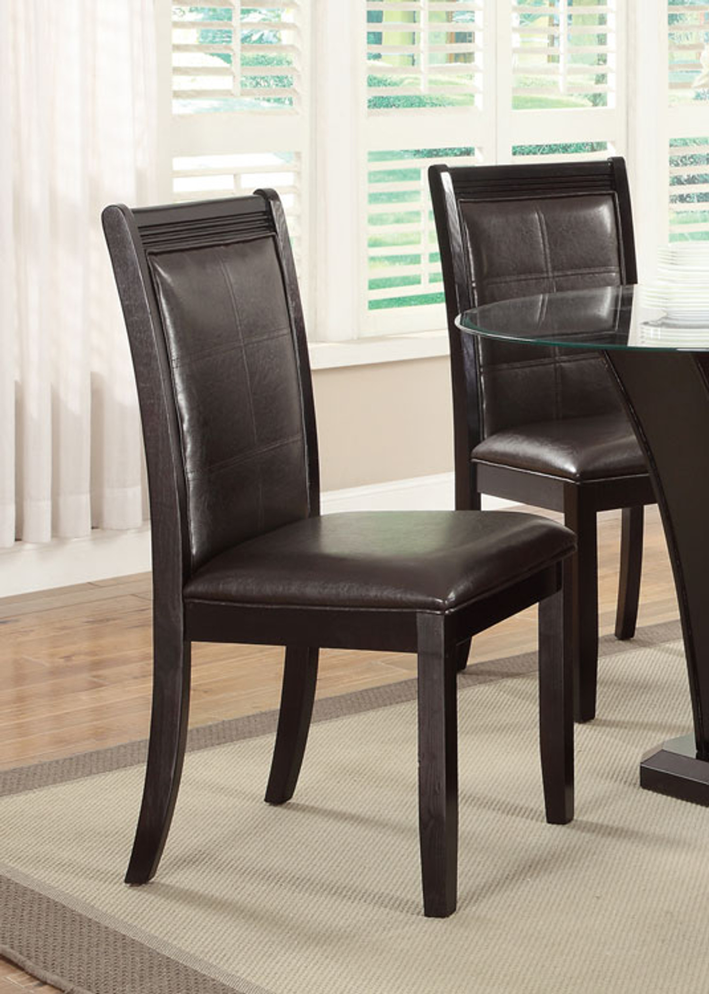 F1354 Dark Brown Faux Leather Dining Chair 2 Pcs Set Collection By