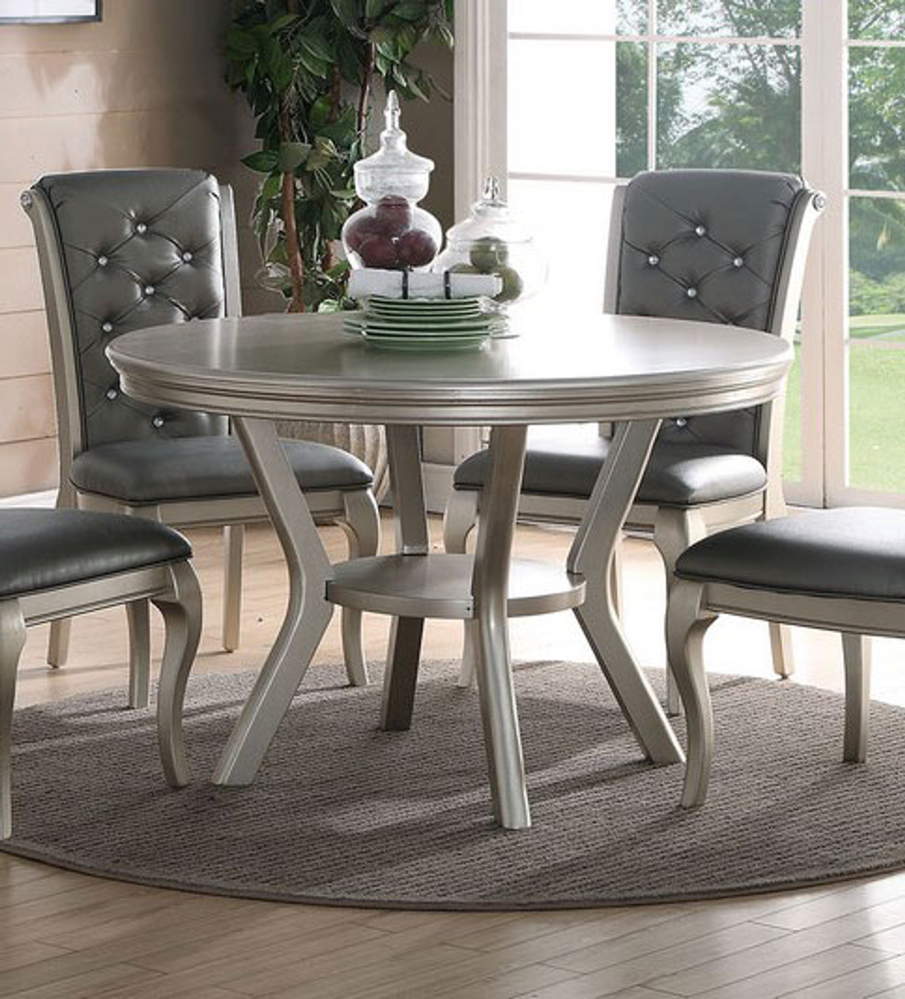 F2150 ANTIQUE SILVER LAVISH STYLE ROUND DINING TABLE COLLECTION By UPDATED